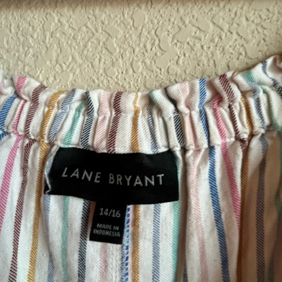 Lane Bryant Linen Blend Pastel Striped  Convertible Off The Shoulder Mid… - Picture 9 of 11